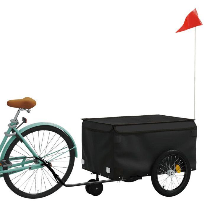 VidaXL Bicycle Trailer, Transport Cart with Hitch Bar, Bicycle Trailer with Flag for Luggage, Black 94101