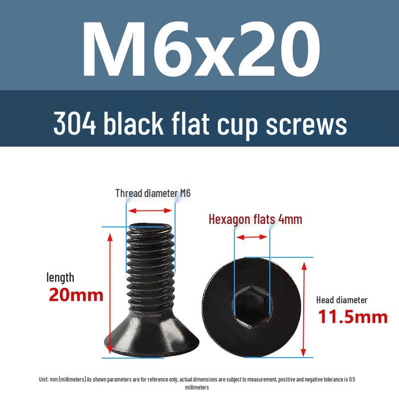 Yigu Black 304 Stainless Steel Extended Flat Head Hex Socket Screws (M2, M3, M4)