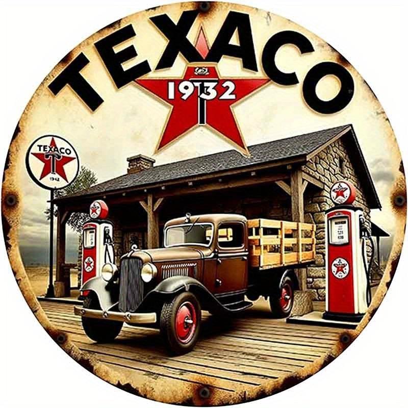 Vintage American Style Texaco Gas Station Metal Aluminum Sign Featuring Classic Truck And Fuel Pump Designs, Suitable for Garage