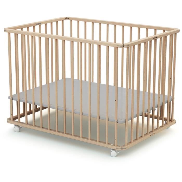 Parc pliant rectangulaire - WEBABY - CALI - 70 x 100 cm - Jusqu'à 24 mois - Hêtre brut