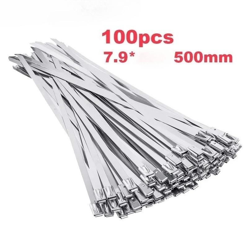 100Pcs Width 7.9mm Ties Multi-Purpose Locking Cable Metal Zip Ties Stainless Steel Zip Tie Exhaust Wrap Coated Locking Cable