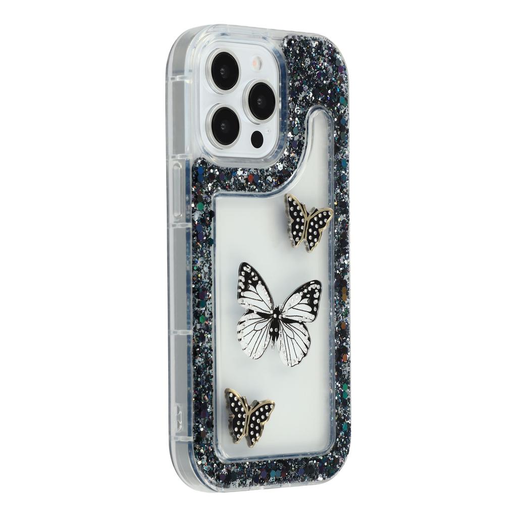 For iPhone 15 Pro Max Case DIY Butterfly Glitter Epoxy Soft TPU Phone Back Cover
