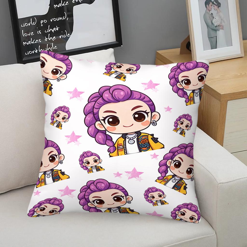 Hasbro Kpop Style Throw Pillow Decorative Cushion Chibi Anime Girl Collage Print Soft Pillow For Sofa Bedroom Perfect Gift For Teens