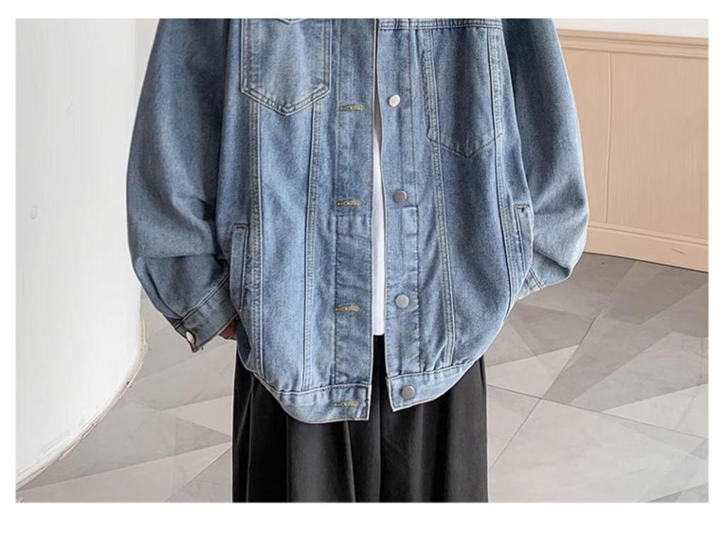 Veste en jean rétro pour homme - Streetwear décontracté Printemps/Automne, Col rabattu polyvalent, Style workwear élégant.
