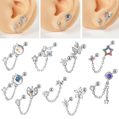 Edelstahl Ohrring Tragus Helix Ohrläppchen Stecker Blume/Mond/Stern Damen Mädchen Hängeohrring Mode Ohr Accessoire