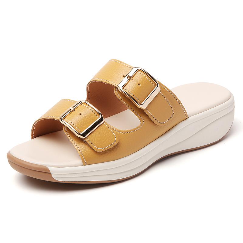 

Women Fashion Thick Sole Slide Sandals Lady Comfy Metal Buckle Wedge Casual Slippers for Outdoor Holiday Seaside Beach Size36-44 44 жовтий