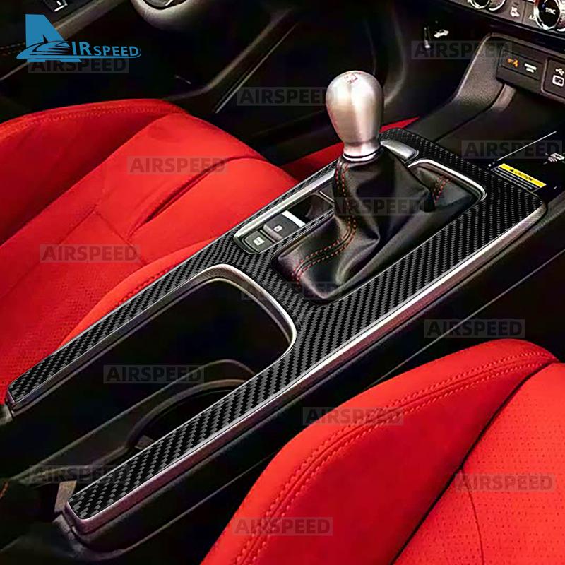 Für Honda Civic Type R 11. FL5 2024 2025 Echter weicher Kohlefaser-Aufkleber LHD RHD Auto-Schaltknauf-Panel Innenverkleidung