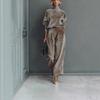Women S Velour Tracksuit Long Sleeve High Neck Solid Wide Leg Pants