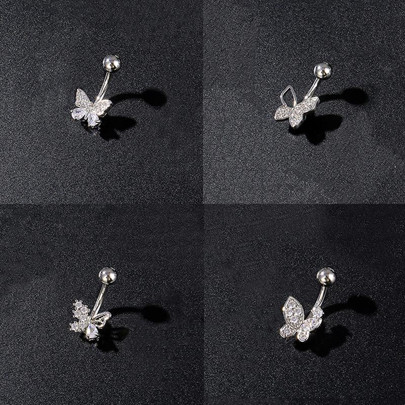 Prsteny do pupíku s motýlkovou mašlí Nerezová ocel Zirkon Piercing do pupíku pro ženy Dívky Sexy šperky na tělo Dárky