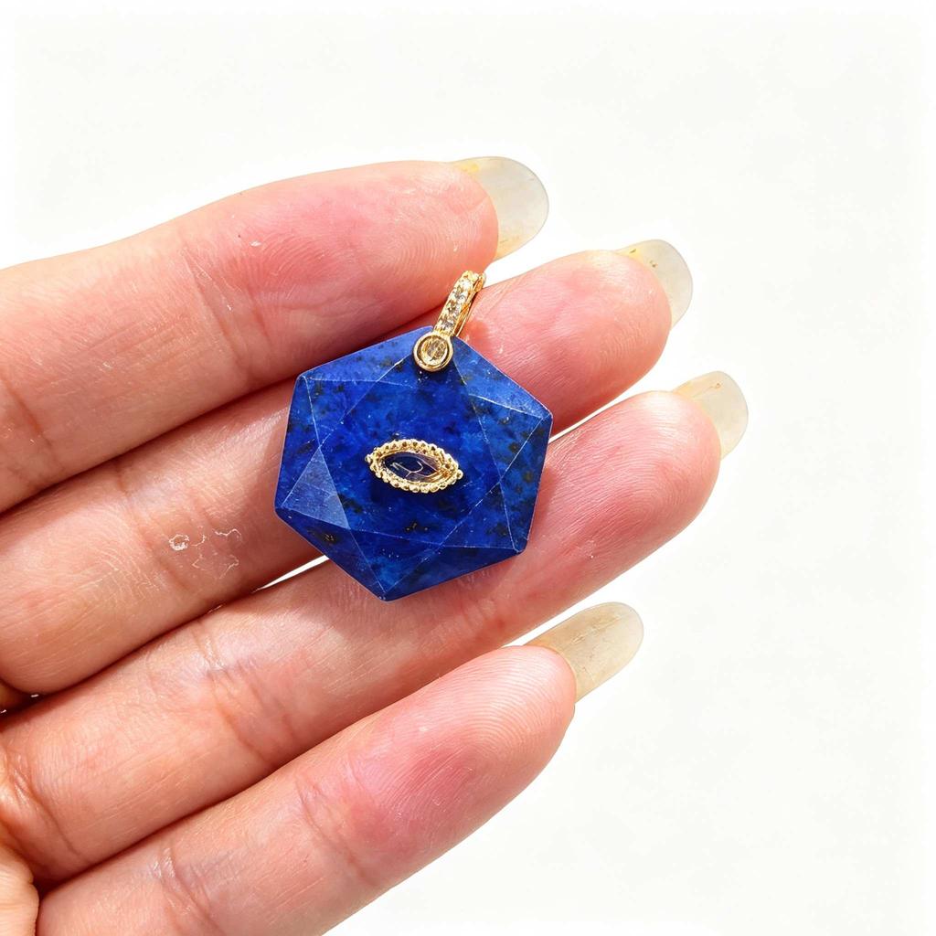 1pc Faceted Geometric Natural Stone Pendants with Inlaid Zircon Charms for Necklace Amethyst Pink Crystal Jewelry Making