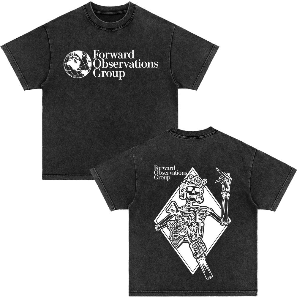 Forward Observations Group Be Seeing You Washed Vintage T-shirt Skeleton Graphic Punk Gothic T-Shirts Men Women Oversized Tshirt