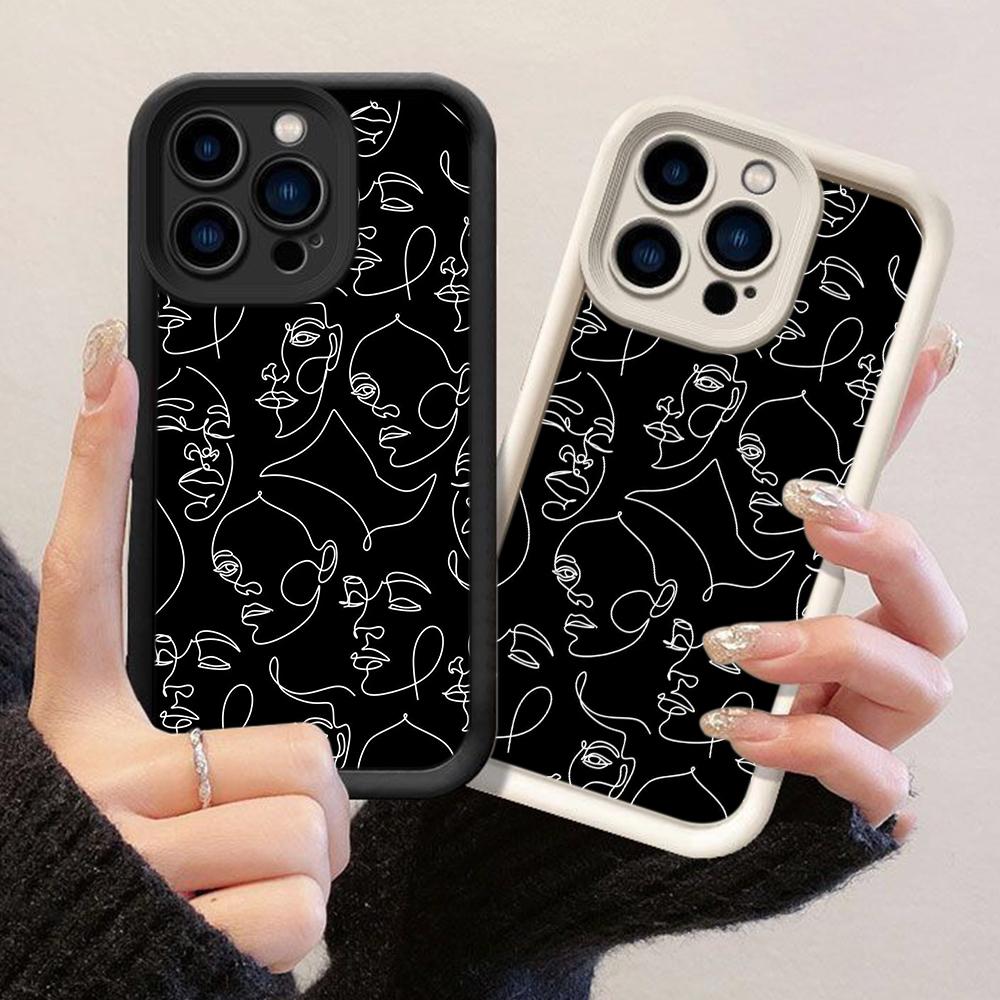 JT6 Aesthetic Face Line Art Phone for for iPhone 17 16 Pro Max Samsung S26 Ultra A17 A26 A07 Xiaomi Redmi Note 14 Pro Plus Soft TPU Case Cover