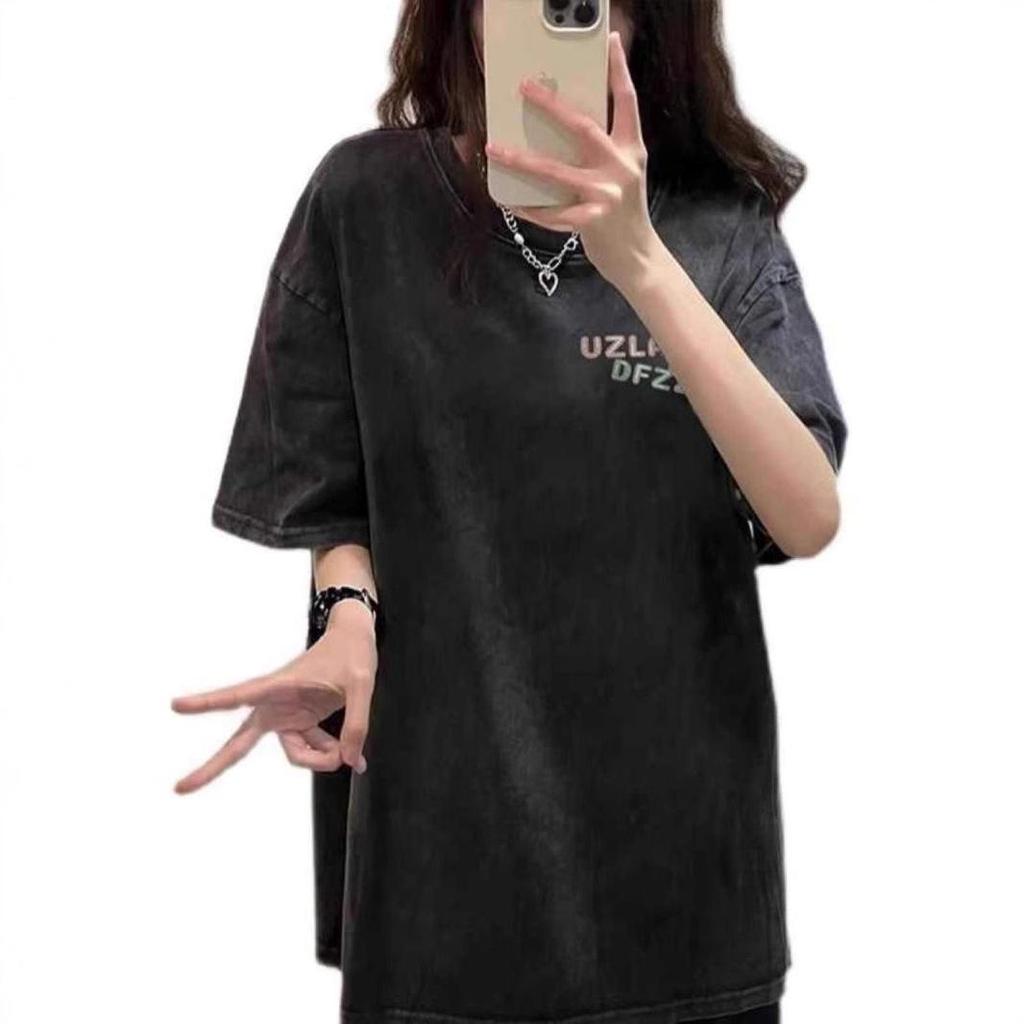 American Retro Unisex Distressed Oversized T-Shirt - Summer Short Sleeve, Straight Shoulder, Plus Size