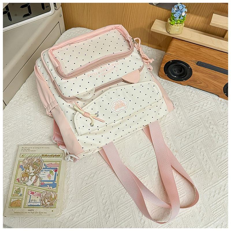 

Cute polka dot transparent pain bag backpack female student class tutoring tote bag college casual girl messenger bag