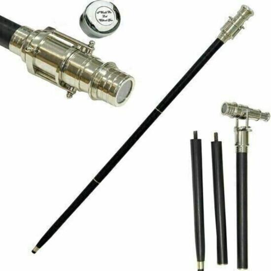 

Винтажный серебряный латунный телескоп, рукоятка, трость для ходьбы в викторианском стиле, деревянная M аэро