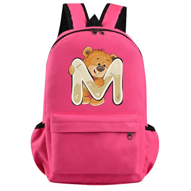 Schöner kleiner Bär-Rucksack mit 26 englischen Buchstaben, Teenager-Schultasche für Mädchen, Jungen, Rucksack mit großer Kapazität, Büchertasche für Kindergeschenke