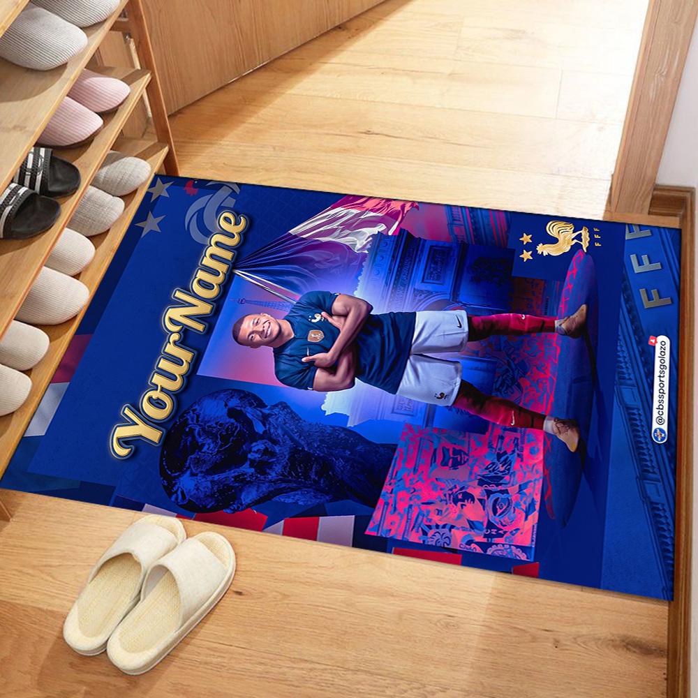 Mbappe 211 Customized Name Floor Mat Perfect for Living Rooms Outdoor Study Room Dormitory Antislip Carpet Decorate Offices Best for Christmas