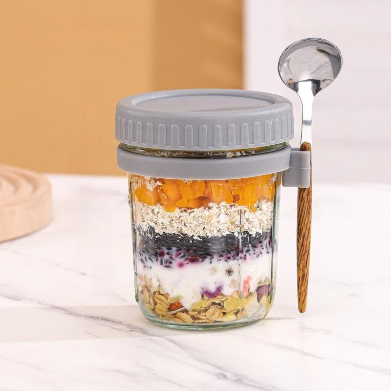 350ML Overnight Oat Cup Glass With Lid And Spoon Seal Food Breakfast Cup Portable Cereal Milk Salad Yogurt Cup Kitchen Item Cup