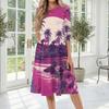Damen Freizeitkleid Mittellang Rundhalsausschnitt Kurze Ärmel Hawaiianischer Print Lockere Passform Sommerkleid für den täglichen Gebrauch