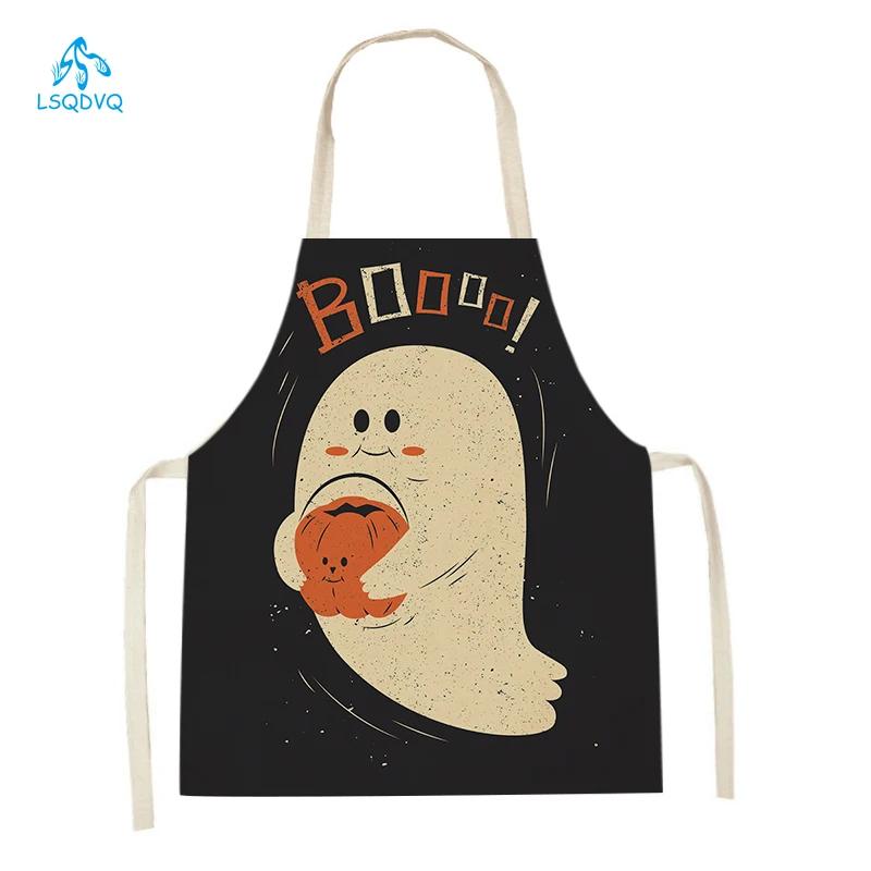 Halloween Style Household Cleaning Pinafore Cartoon Pumpkin Witch Ghost Printing Home Cooking Aprons Home Baking Waist Bib