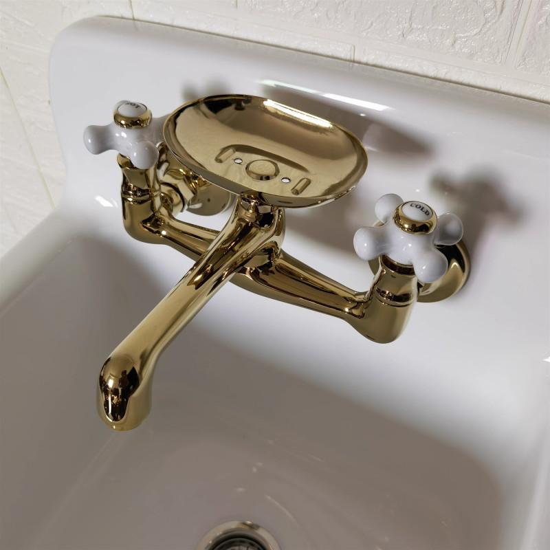 Tuqiu Badrumstvättställsblandare Väggmonterad Varmt och Kallt Keramikhantag Europeisk Stil Diskho Blandare med Tvålkopp