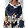 Women S Loose Fit V Neck Beaded Long Sleeve Pullover Sweater