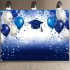2D College Graduation Backdrop, Elegant Blue Themed Balloons & Cap Banner