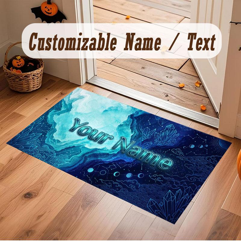 Space Cosmic Theme Crystal Velvet Floor Rug Personalized Custom Name Text Warm Carpet Home Decoration