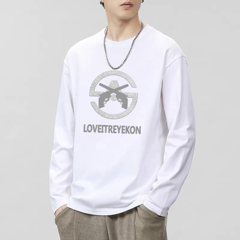 240g Double-Sided Liquid Ammonia Cotton Long Sleeve Unisex T-Shirt - New Solid Color Casual Base Layer for Autumn/Winter 2024