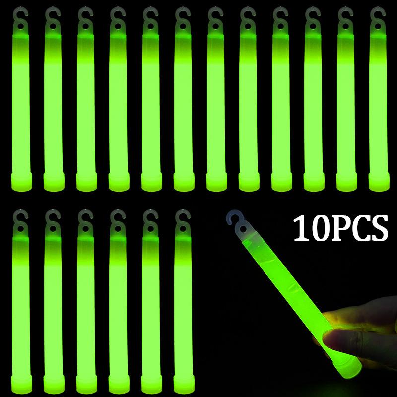 5/10pcs Glow Sticks With Hook 6 Inch Fluorescence Light Stick For Hiking Camping Outdoor Supplies Glow In The Dark Party Decor