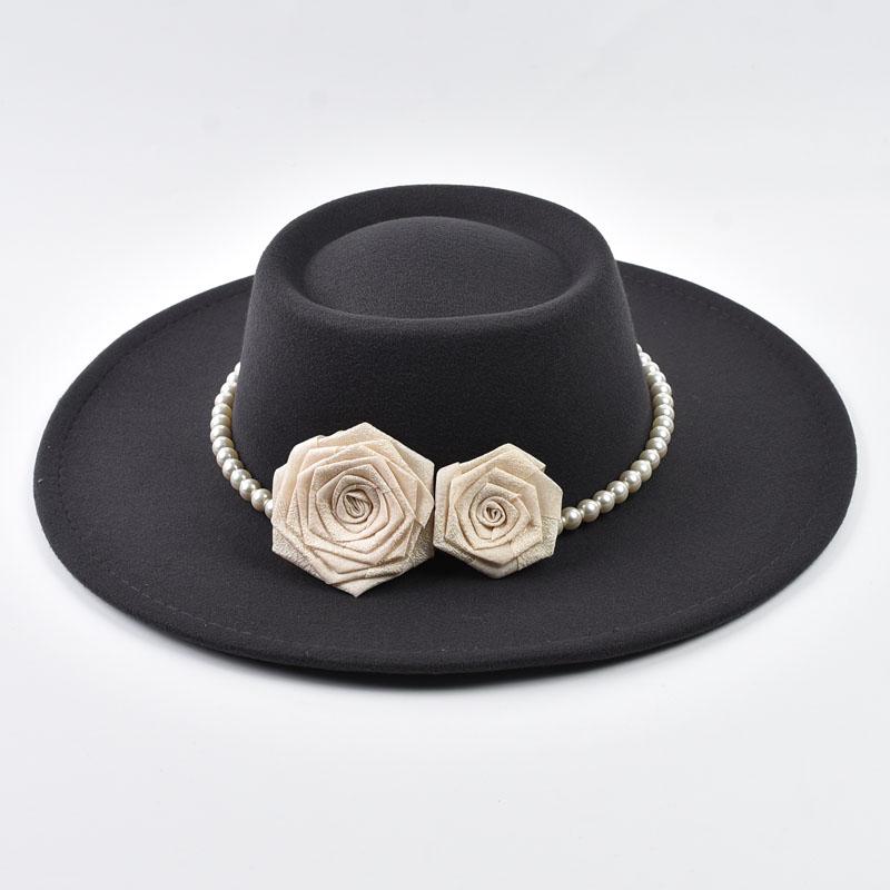French Style Fedora Hat for Women 9.5CM Wide Brim Wool Bowler Elegant Fashion Formal Wedding Decorate Church Cap