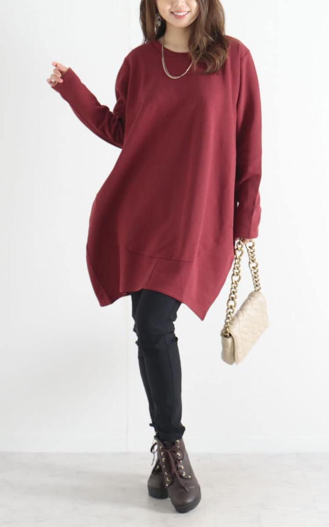 Gold Japan Plus Size Cocoon Long Sleeve Women's Fleece-Lined Tunic, (6L, Wine)
