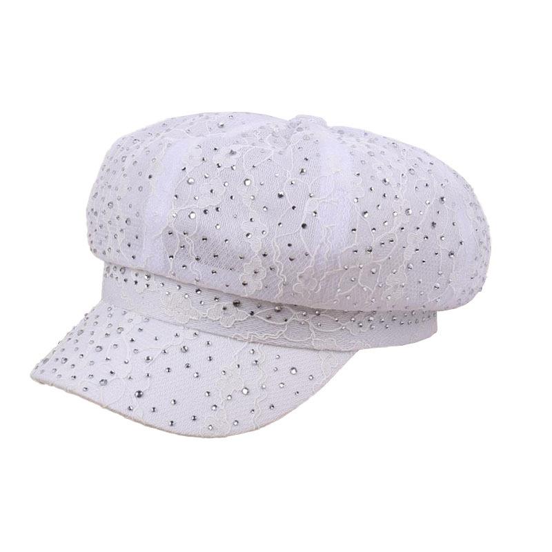 Spring And Summer Breathable Lace Mesh Rhinestone Temperament Versatile Octagonal Hat Outdoor Fashionable Sun Hat