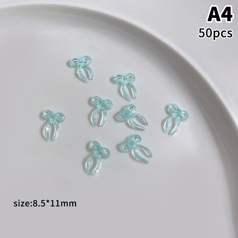 50Pcs Transparent Colorful Ribbon Bows Nail Art Decorations Accessories Minimalist Jelly Bowknot Resin Nail Charms Diy Crafts