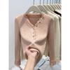 Textured button-neck lace knitted sweater women's autumn and winter slim-fit inner long-sleeved premium versatile bottoming top