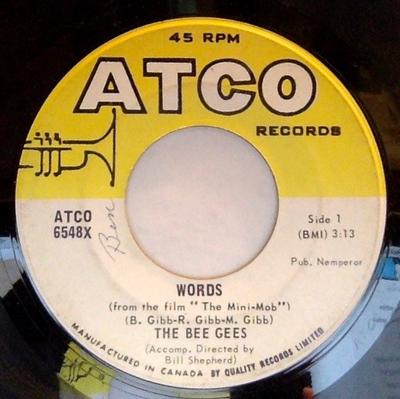 7inch Record BEE GEES - Words ATCO6548X ATCO Records 1968 Canada Rock Used