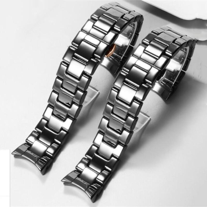 Hochwertiges Original Keramik Uhrenarmband mit gebogenen Enden 22mm Glänzend Glatt Schwarz Armband Passend für Armani AR1400 AR1410 Uhr Lager