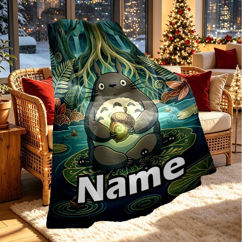 Custom Name Personalized My Neighbor Totoro Print Blanket, Home Decor, Bedroom, Sofa, Camping, Couch, Gifts for Birthday Christmas