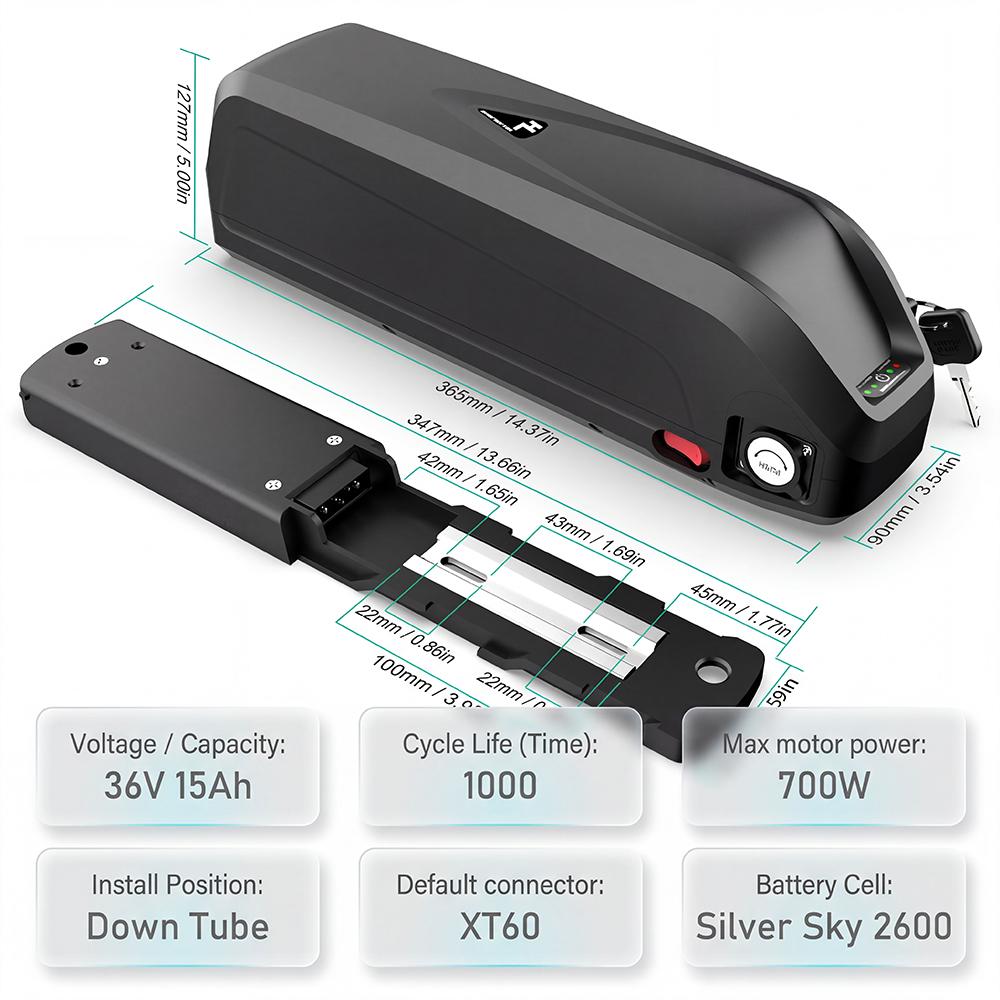 36V E-Bike Battery 15Ah German Stock, 2600mAh 10s6p Lithium Ion Pack with 25A BMS 2A XT60 for High Power Ebike