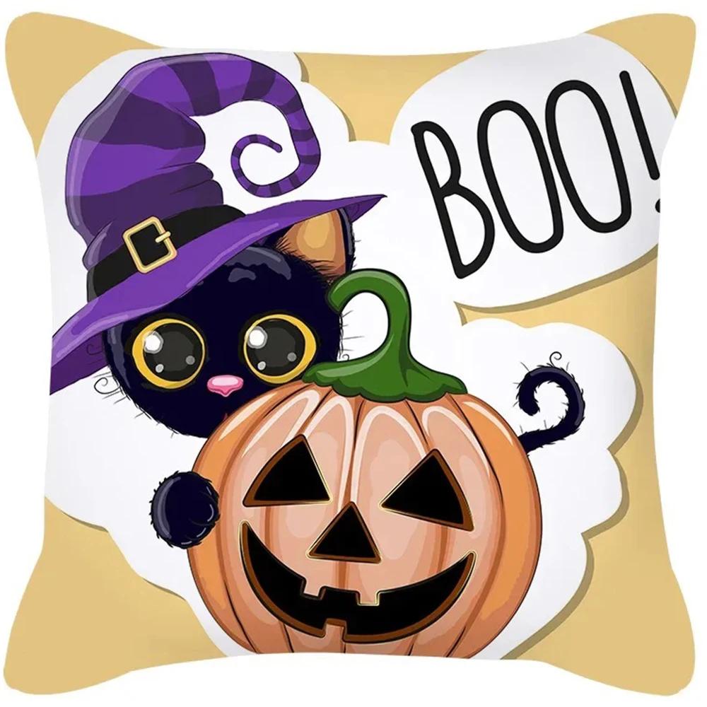 Halloween Decoration Cushion Pumpkin Cat Ghost Pillow Sleeve Is Suitable for Home Living Room Sofa Room Decoration