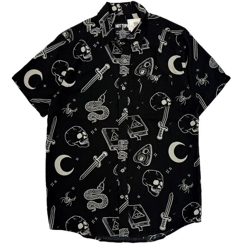 European and American Single Men's Summer Short sleeve Shirts American Casual Lightweight Breathable Couple Personality Print Shirt