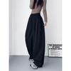 Black Sweatpants, Loose-Fitting Wide-Leg Pants for Women, Winter, for Chubby Girls, Lazy Style, Relaxed Fit, Fleece-Lined, Sporty Casual Pants