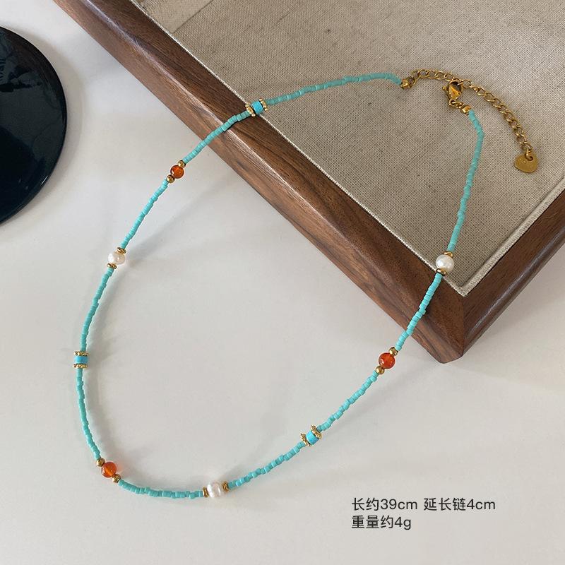 

Ожерелье из агата, женская универсальная высококачественная цепочка из натурального камня с бантом на ключицу из титановой стали, не выцветающая бижутерия