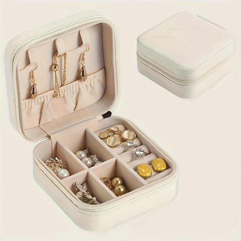 1PC Portable Imitation Leather Jewelry Storage Box with Zipper Closure - Desktop Storage Jewelry Box for Home or Out