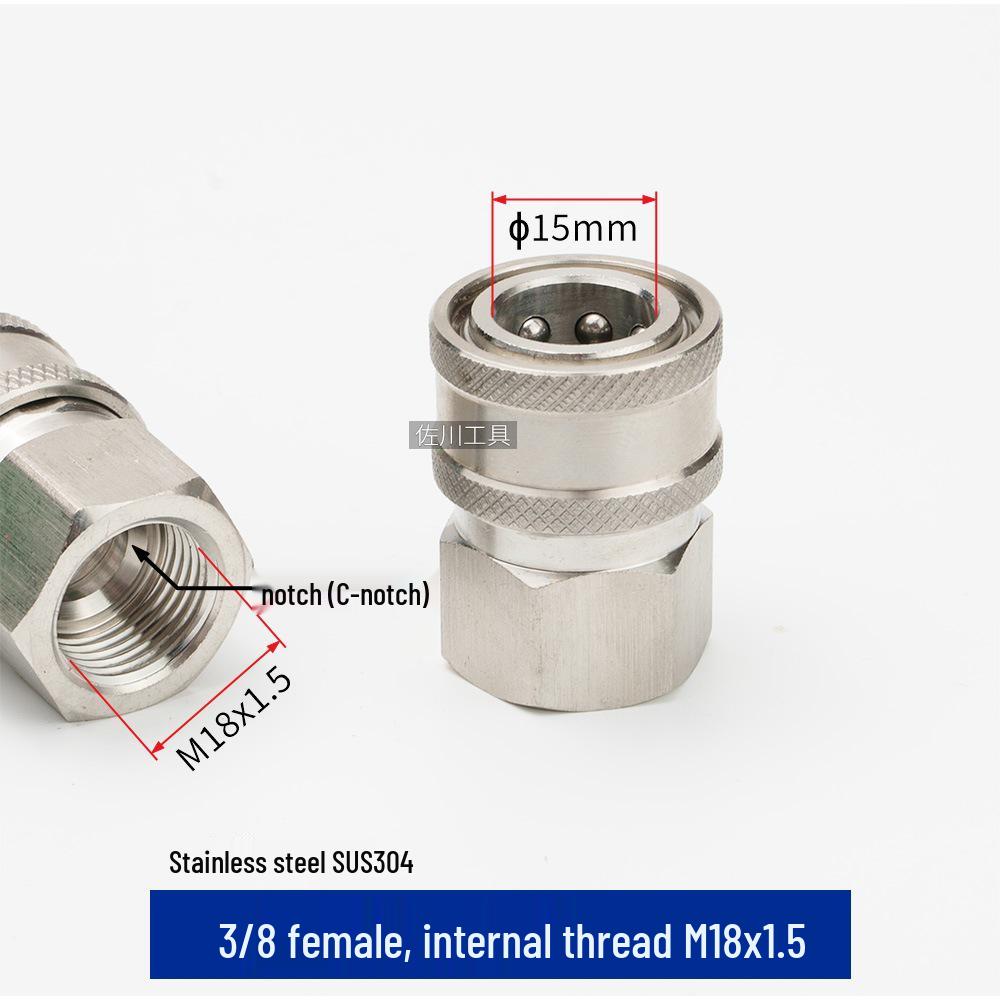 3/8" Stainless Steel Quick-Connect M18*1.5 for High-Pressure Car Wash Machine Water Gun Hose