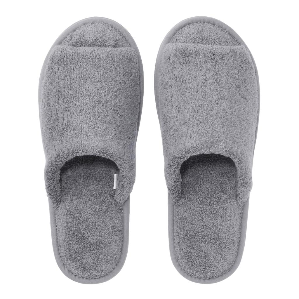 MUJI Washable Cotton Tile Open Charcoal Size 84770432 Slippers, Front, Gray, L,