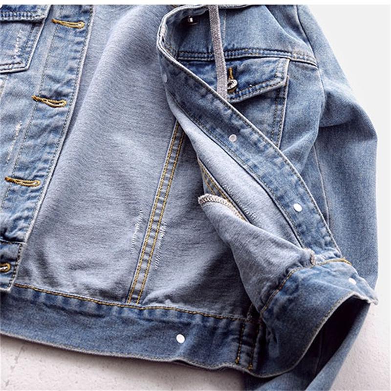 Women's Korean Fashion Long Sleeve Jean Jacket Slim Hooded Short Denim Jacket Woman Coat