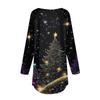 Women's Fashionable Loose-Fit Button-Down Collar Christmas Print Long-Sleeved Top