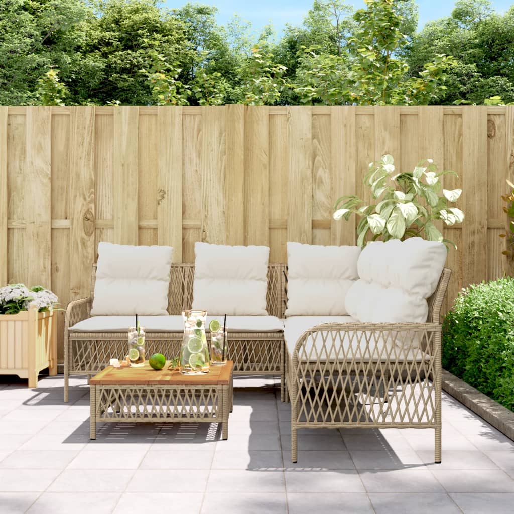 Vidaxl 2-Cz. Garden Furniture Set With Cushions, Beige, Poly Rattan