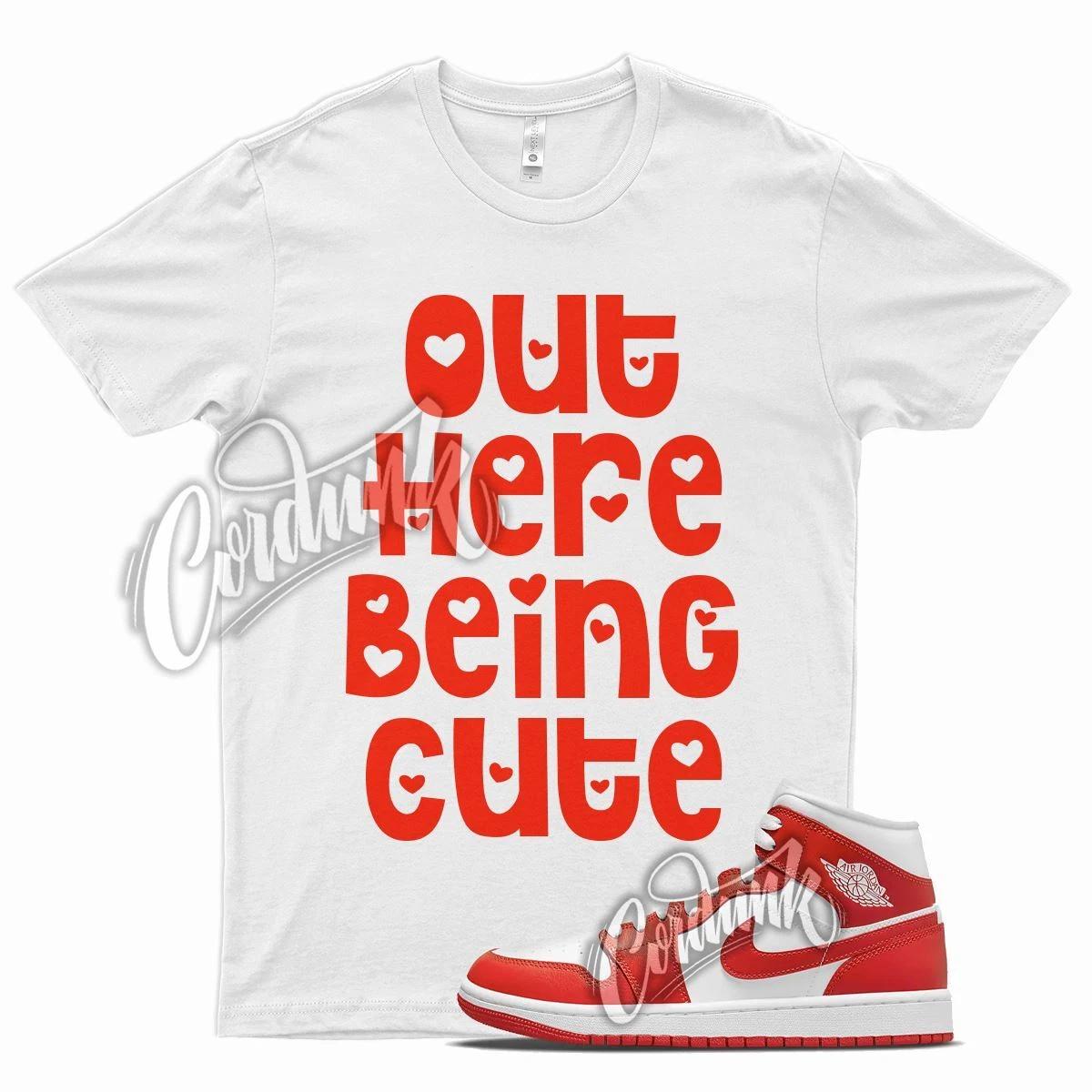 White CUTE T Shirt for J1 1 Mid Habanero Red White Foamposite 90 S
